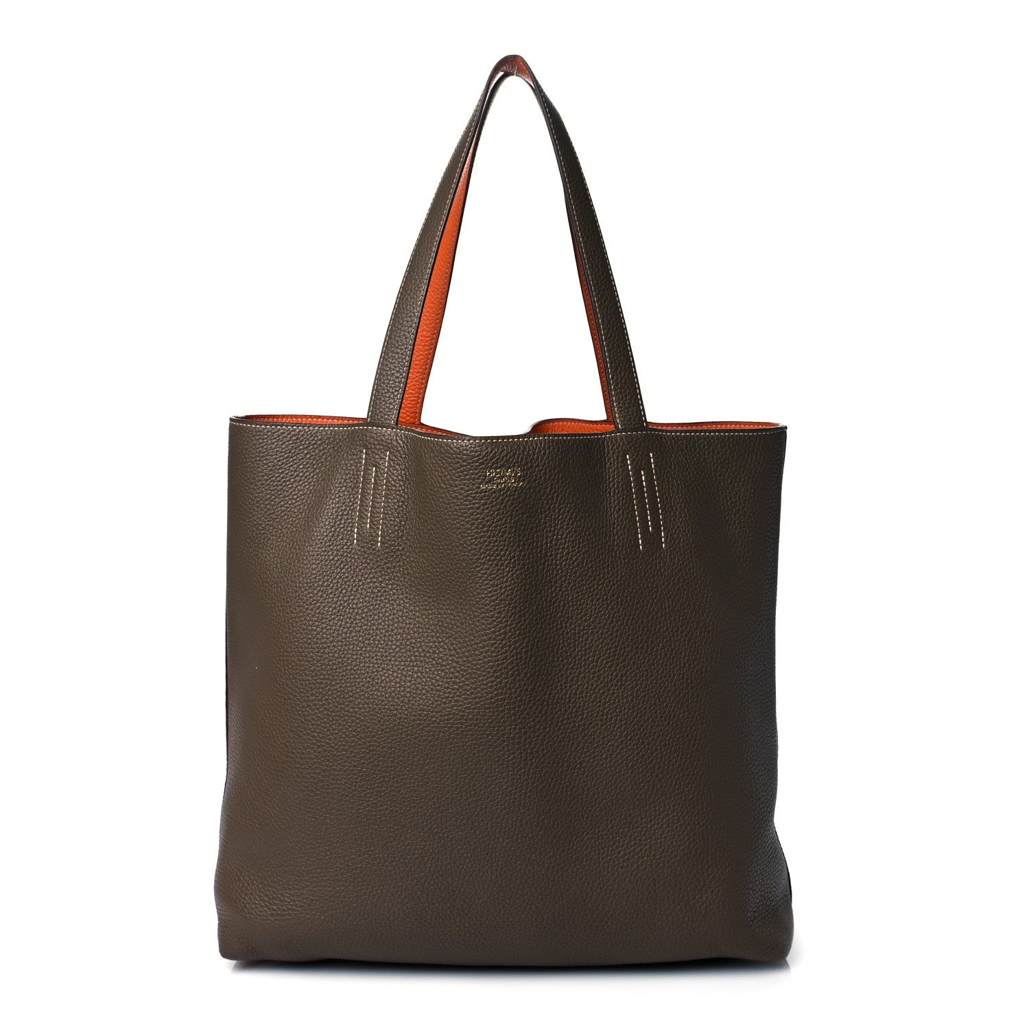 Hermes Taurillon Clemence Double Sens 36 Reversible Tote Etoupe Orange 1 of 21