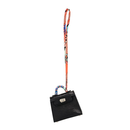 Hermes Lizard Mini Kelly Twilly Bag Charm Black 1 of 5