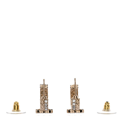 Chanel Metal Crystal Quilted CC Hoop Earrings Gold 3 of 5