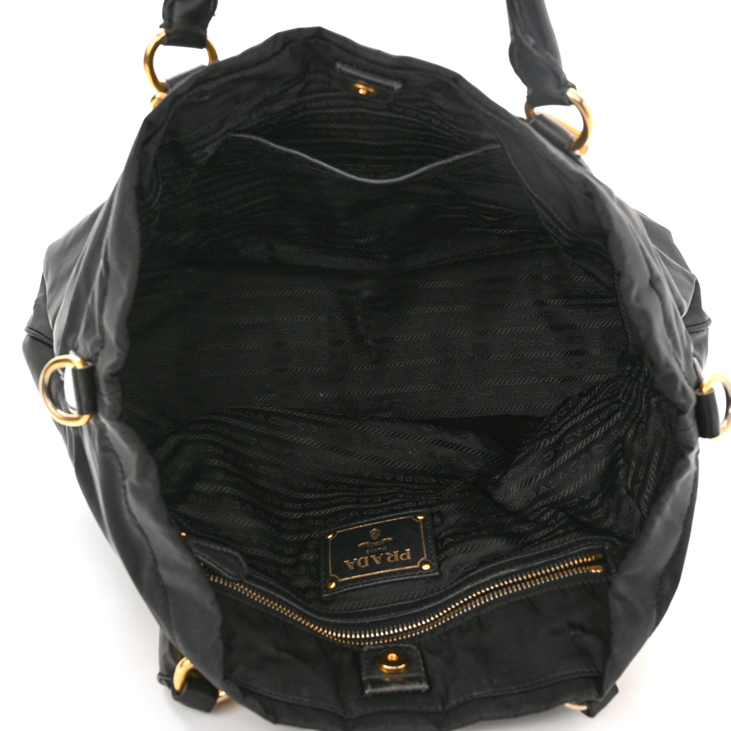 Prada Tessuto Nylon Soft Calfskin Shopping Satchel Black 4 of 14