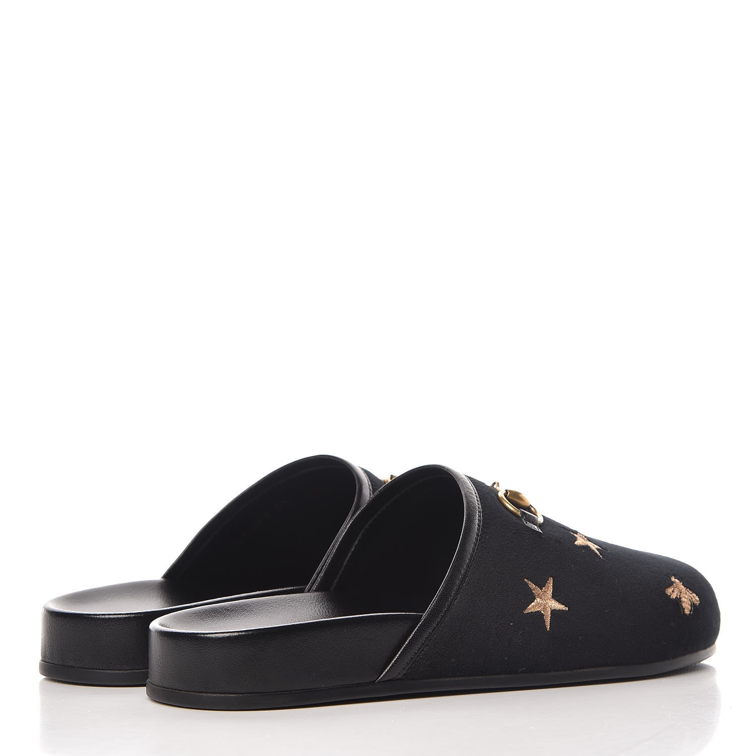 Gucci Softy Velvet Malaga Kid Bee Star Embroidered Womens Horsebit River Slippers 37 Black 4 of 10