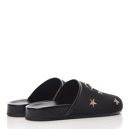 Gucci Softy Velvet Malaga Kid Bee Star Embroidered Womens Horsebit River Slippers 37 Black 4 of 10