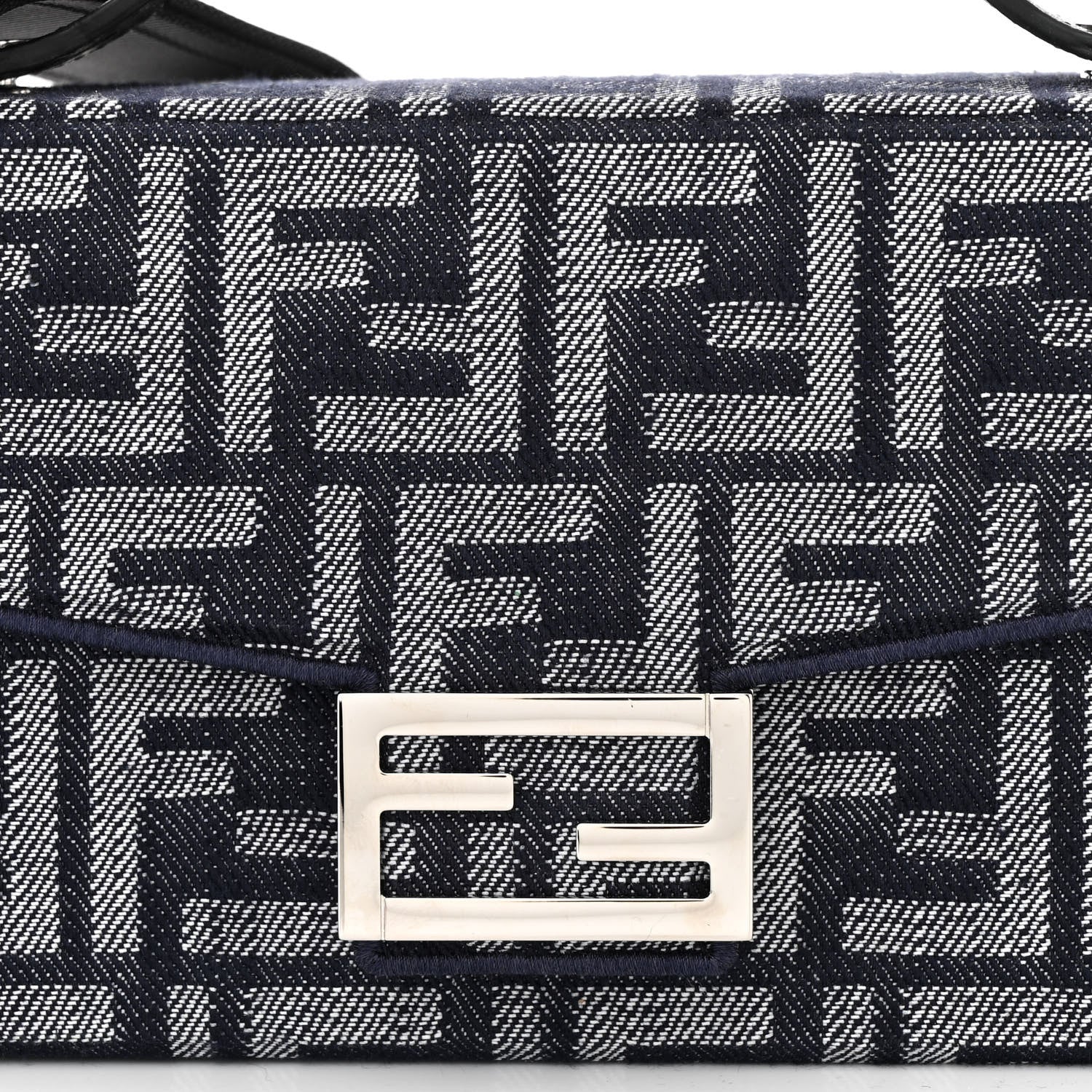 Fendi Fabric Jacquard Reactive Jean Denim Vitello Cover FF Baguette Soft Trunk Blue Black 8 of 10