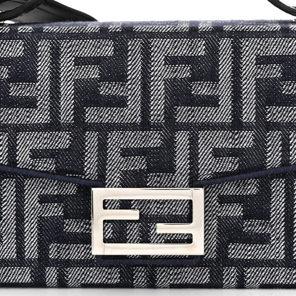 Fendi Fabric Jacquard Reactive Jean Denim Vitello Cover FF Baguette Soft Trunk Blue Black 8 of 10