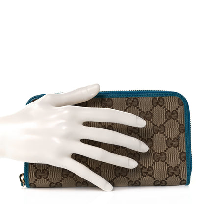 Gucci Monogram Dollar Calfskin Zip Around Wallet Beige Ebony Deep Cobalt 2 of 9
