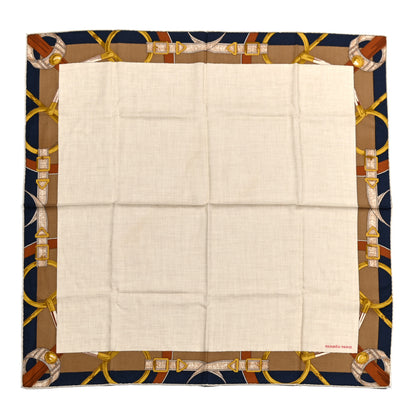 Hermes Cashmere Silk Encadre Eperon d'Or Scarf 90 Naturel Camel Marine 1 of 7