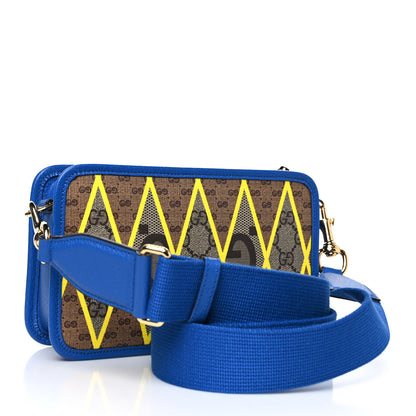 Gucci GG Supreme Monogram Mix Textured Dollar Calfskin Rhombus Inlay Crossbody Bag Beige Ebony Harvest Joy Blue 3 of 11