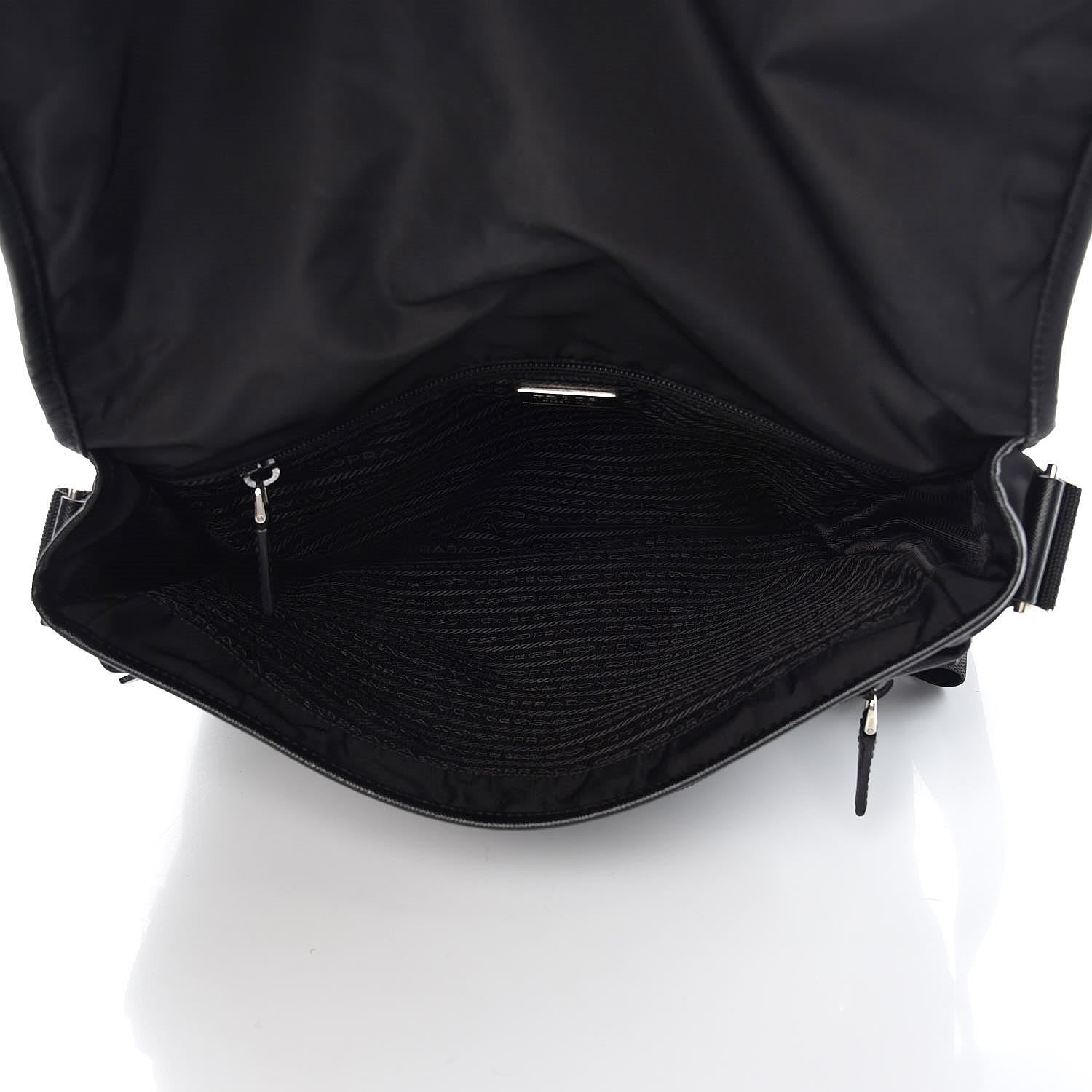 Prada Tessuto Nylon Saffiano Messenger Satchel Black 5 of 15