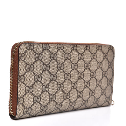 Gucci GG Supreme Monogram Cuoio Toscano Zip Around Organizer Wallet Beige Ebony Cuir 3 of 15