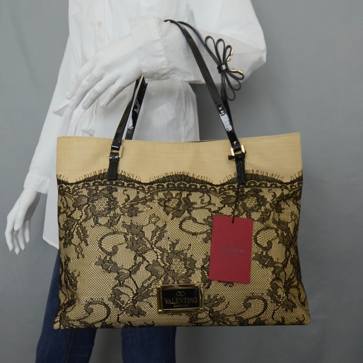 Valentino Garavani Raffia Straw and Lace Tote 2 of 13