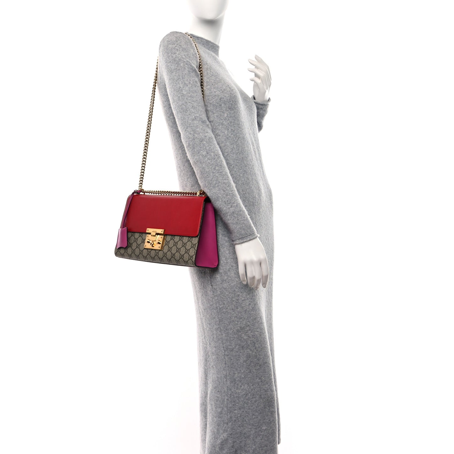 GG Supreme Monogram Calfskin Medium Padlock Shoulder Bag Beige Hibiscus Red New Rosette