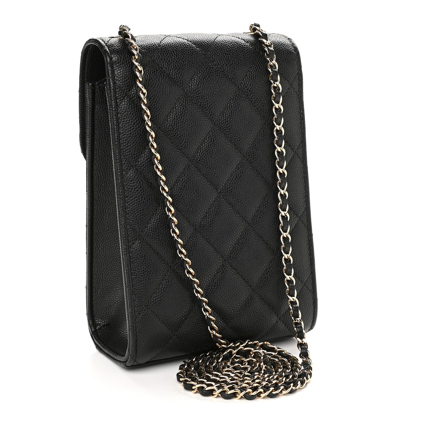 Caviar Quilted Golden Class Phone Holder Black
