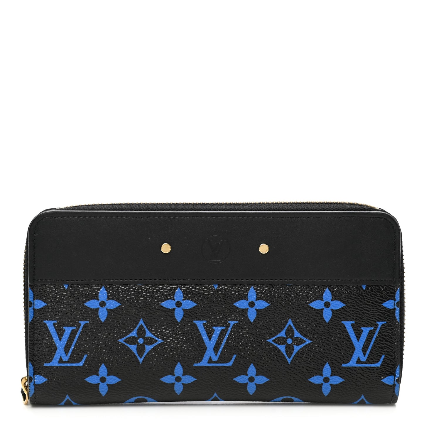 Calfskin Colored Monogram Zippy Wallet Blue Black
