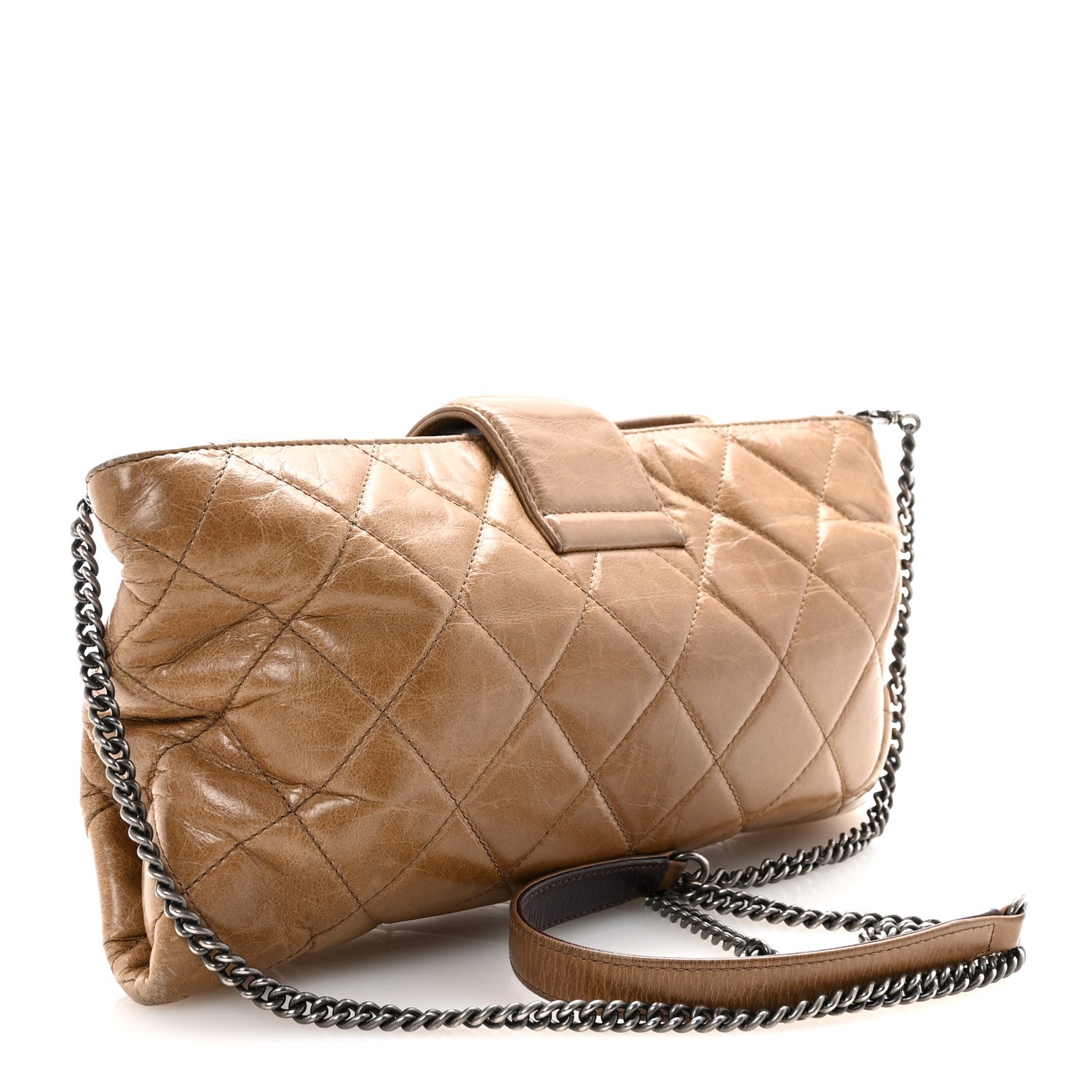 Chanel Glazed Calfskin Quilted Coco Pleats Chain Clutch Brown 3 of 10