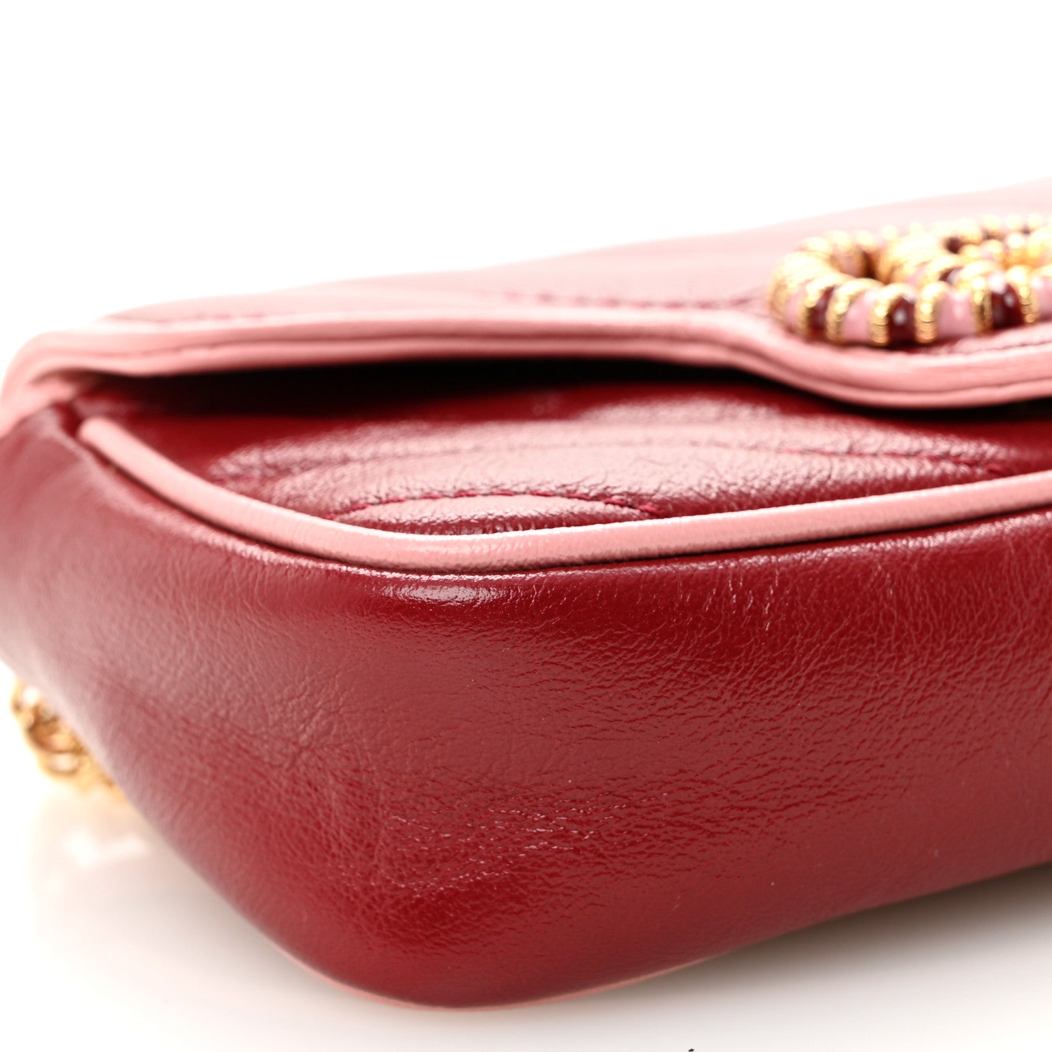 Gucci Azalea Calfskin Enamel Matelasse Diagonal Super Mini Torchon GG Marmont Shoulder Bag New Cherry Red Wild Rose 10 of 10