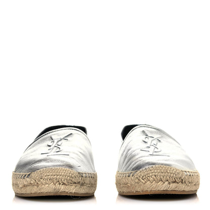 Saint Laurent Metallic Lambskin Monogram Espadrilles 40.5 Argento 2 of 8