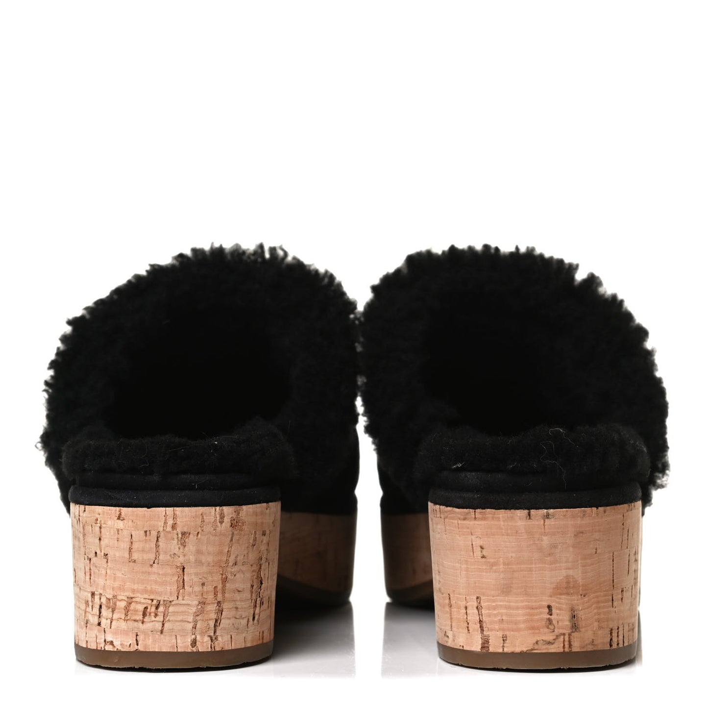 Suede Calfskin Shearling Turn Lock Clogs 38 Black