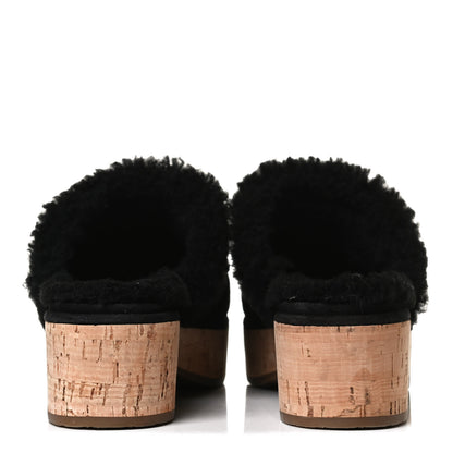 Chanel Suede Calfskin Shearling Turn Lock Clogs 38 Black 6 of 12
