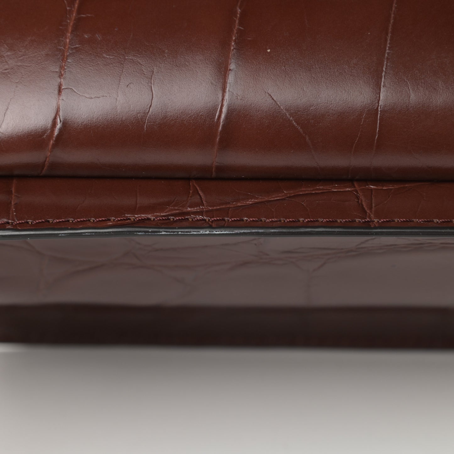 Calfskin Crocodile Embossed Uptown Shoulder Bag Brown