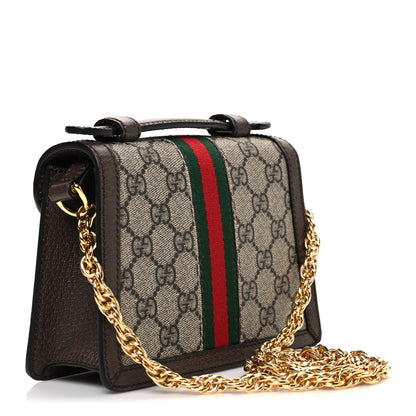 Gucci GG Supreme Monogram Textured Dollar Calfskin Web Mini Ophidia Padlock Top Handle Chain Shoulder Bag Beige Ebony New Acero 3 of 10