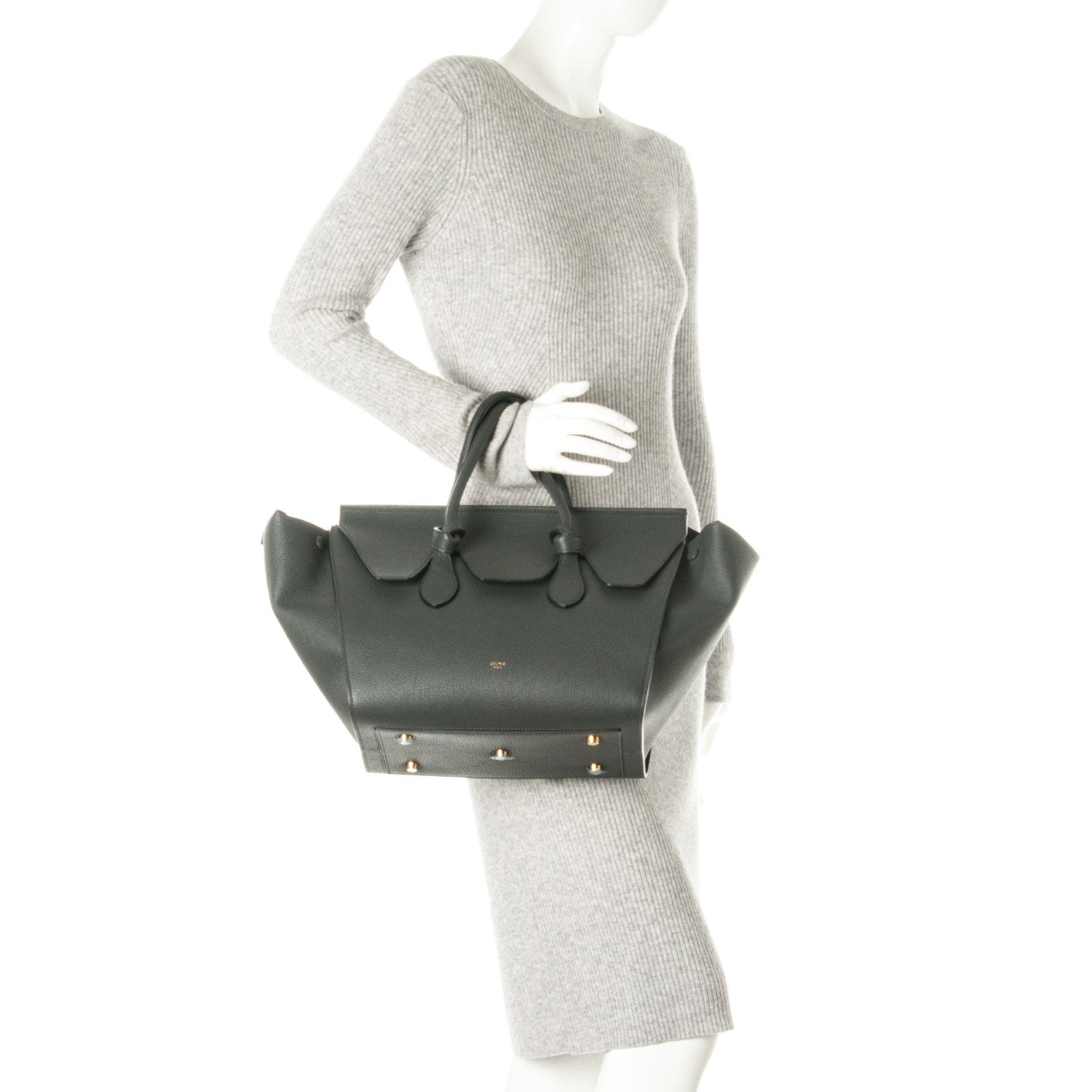 Celine Crisped Calfskin Small Tie Knot Tote Anthracite 2 of 8