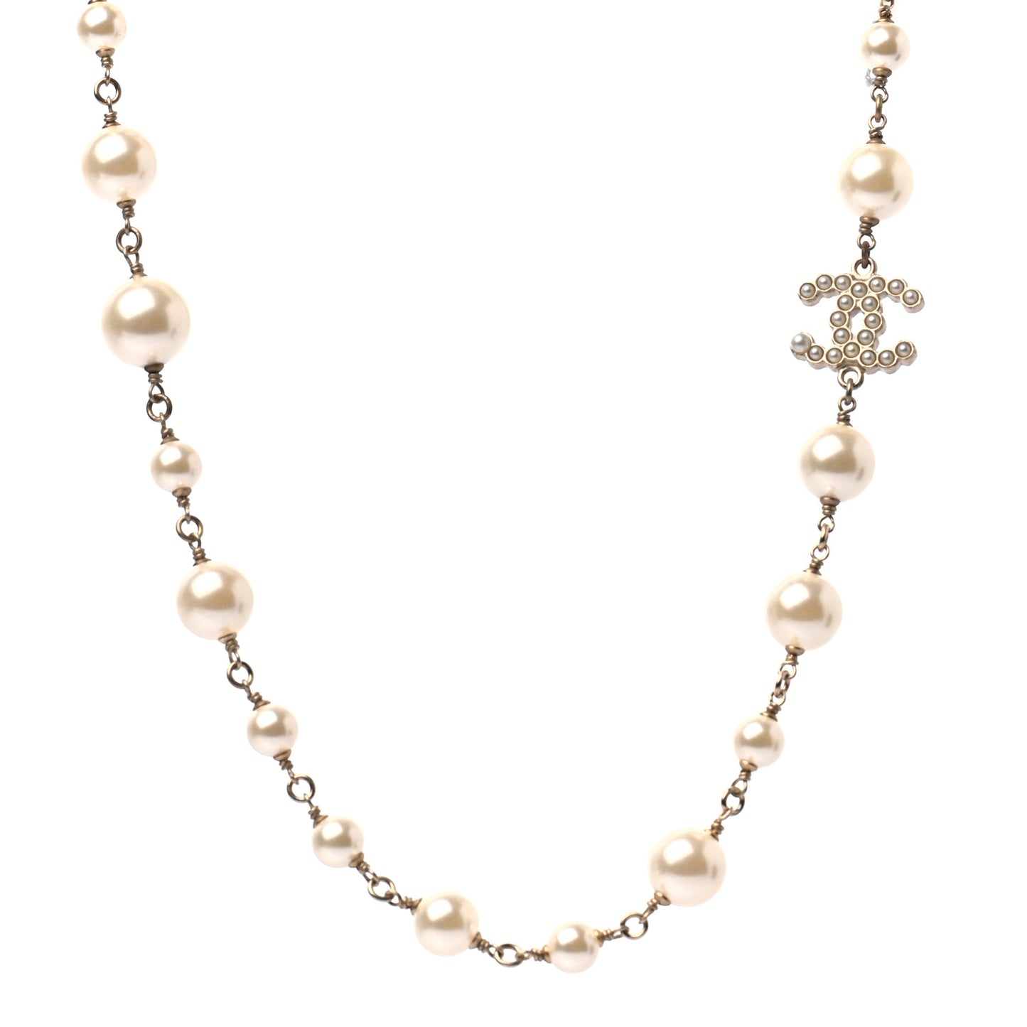 Pearl CC Long Necklace Gold