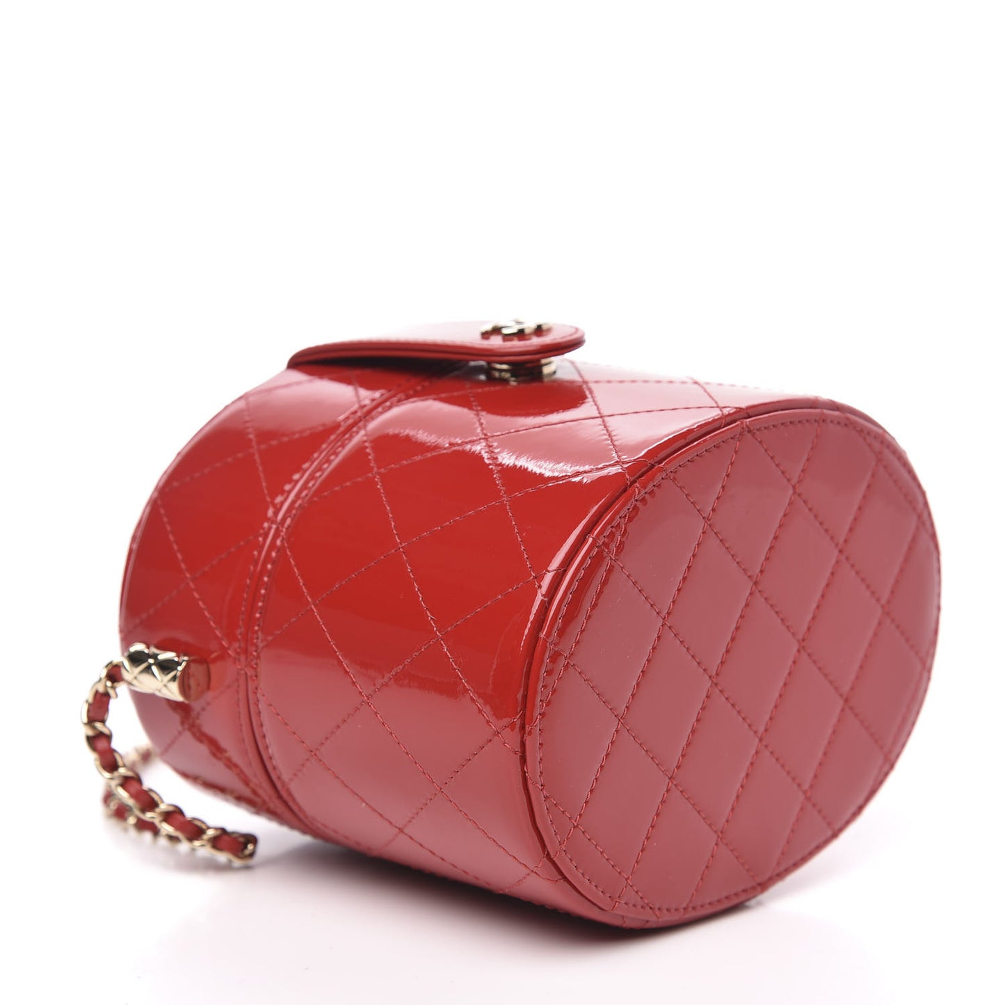 Patent Quilted Small Round Vanity With Chain Red