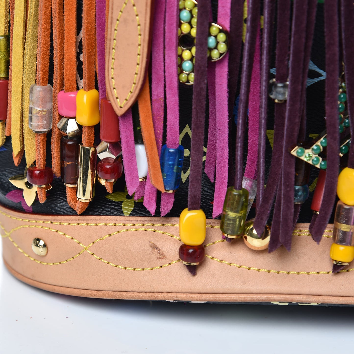 Monogram Multicolor Fringe Bucket Black