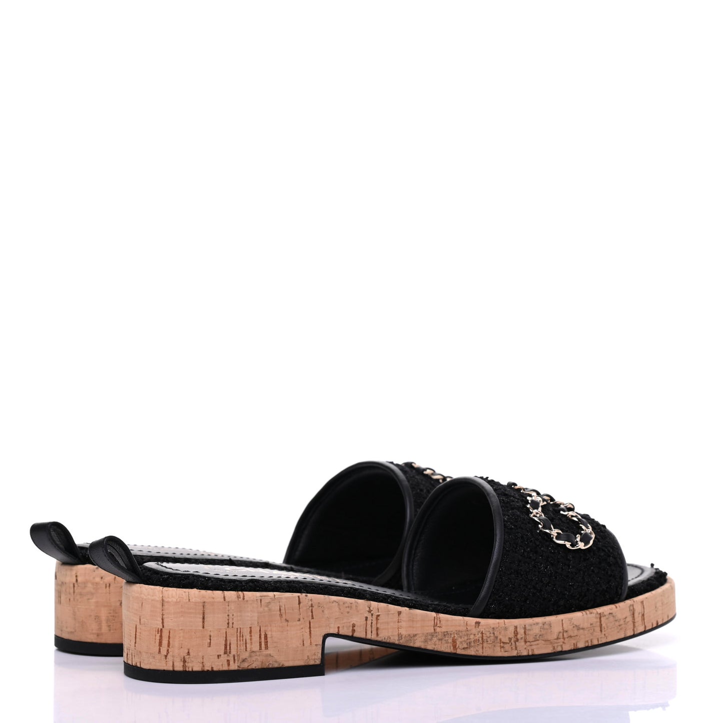 Tweed Cork CC Chain Mule Sandal 39.5 Black