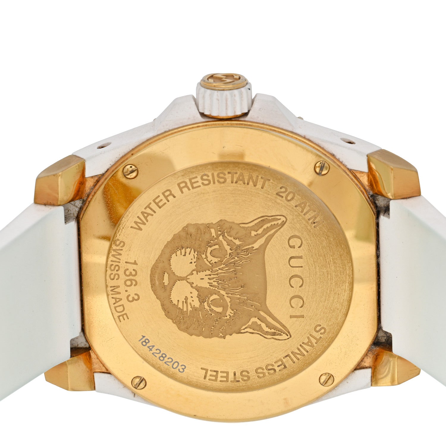 Gucci Stainless Steel Rubber 40mm Dive Feline Quartz Watch White 4 of 5