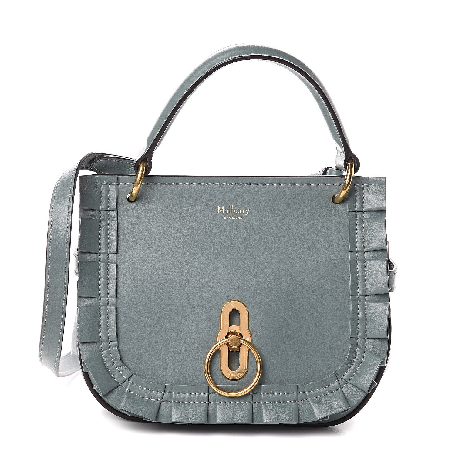 Mulberry Silky Calfskin Ruffled Small Amberley Satchel Sage Green 1 of 7