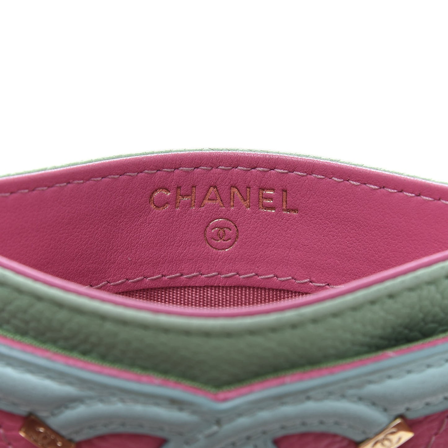 Caviar Quilted CC Filigree Card Holder Pink Blue Green