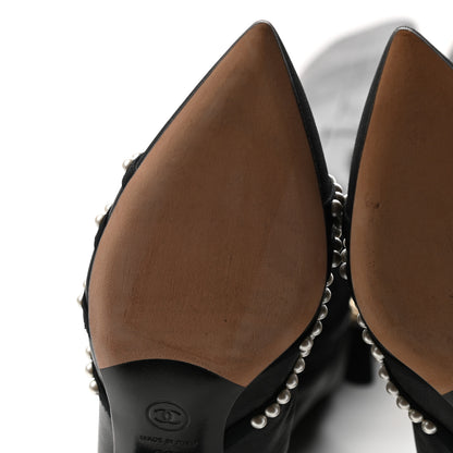 Chanel Lambskin Grosgrain Pearl Cap Toe High Boots 38 Black 7 of 10