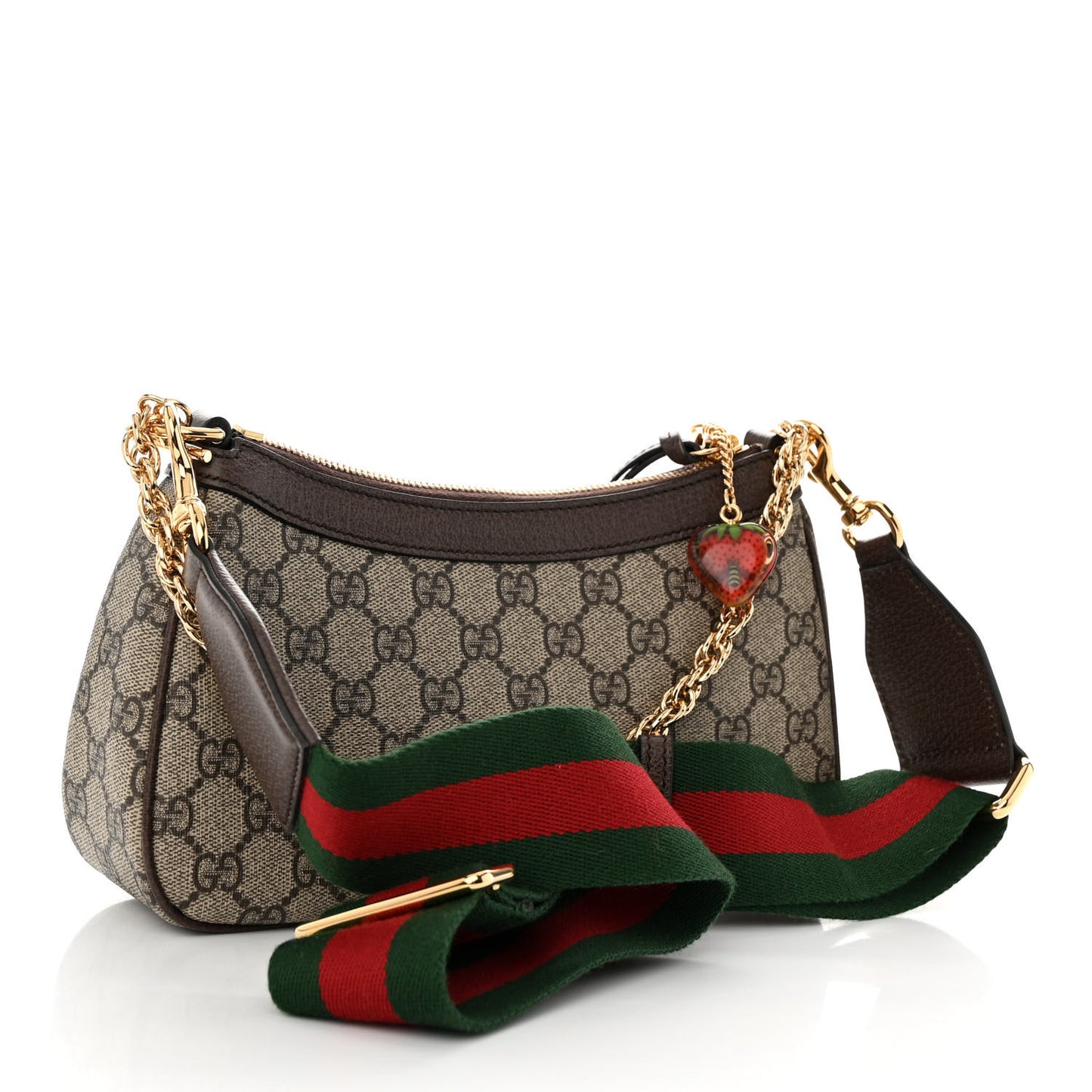 GG Supreme Monogram Textured Dollar Calfskin Web Small Ophidia GG Handbag Beige Ebony New Acero