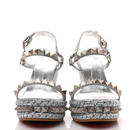 Christian Louboutin Glitter Nappa Mica Pyraclou 110 Wedge Sandals 39 Silver 2 of 8