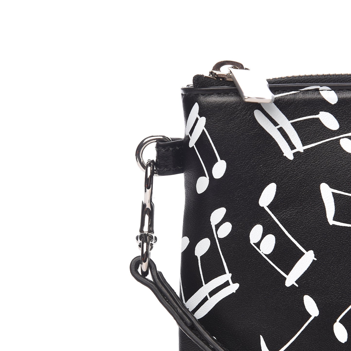 Calfskin Musical Notes Zip Pouch Black
