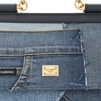 Dolce & Gabbana Calfskin Denim Patchwork Mini Miss Sicily Satchel Blue 7 of 10