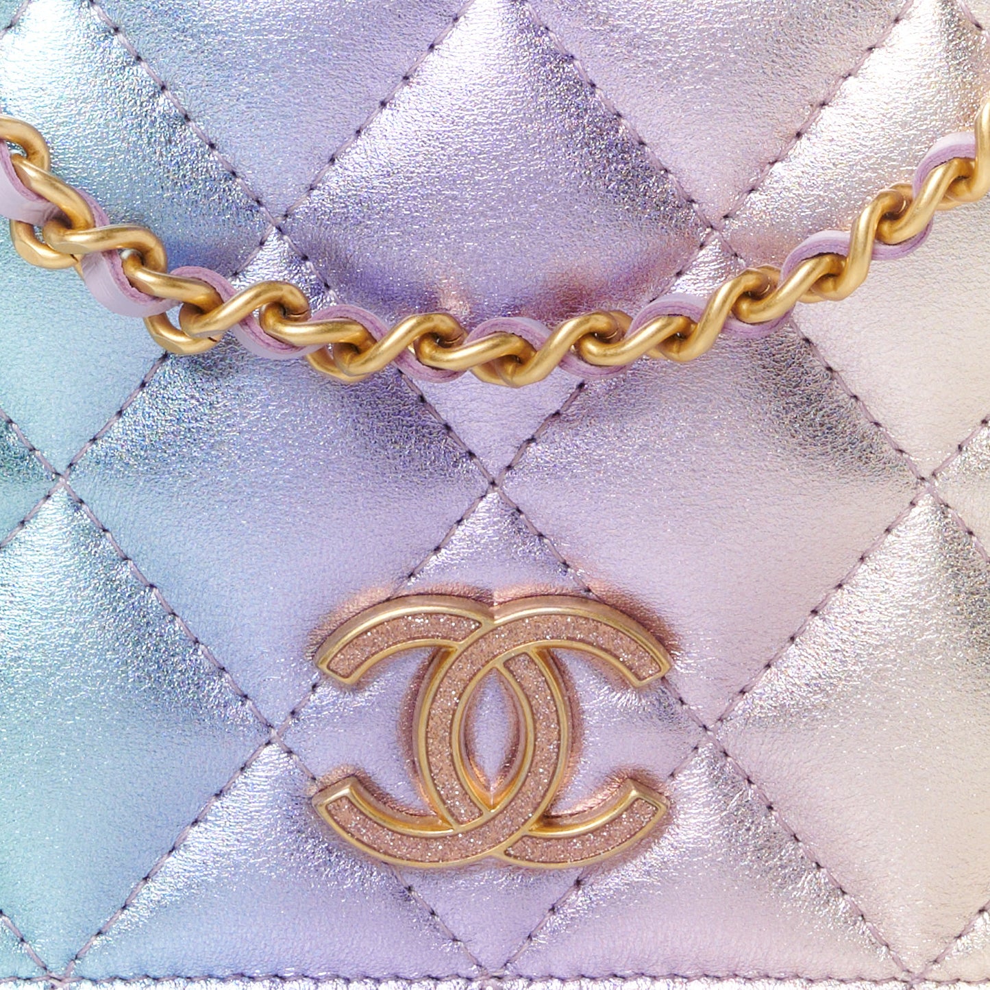 Iridescent Lambskin CC Roller Skate Clutch With Chain Multicolor