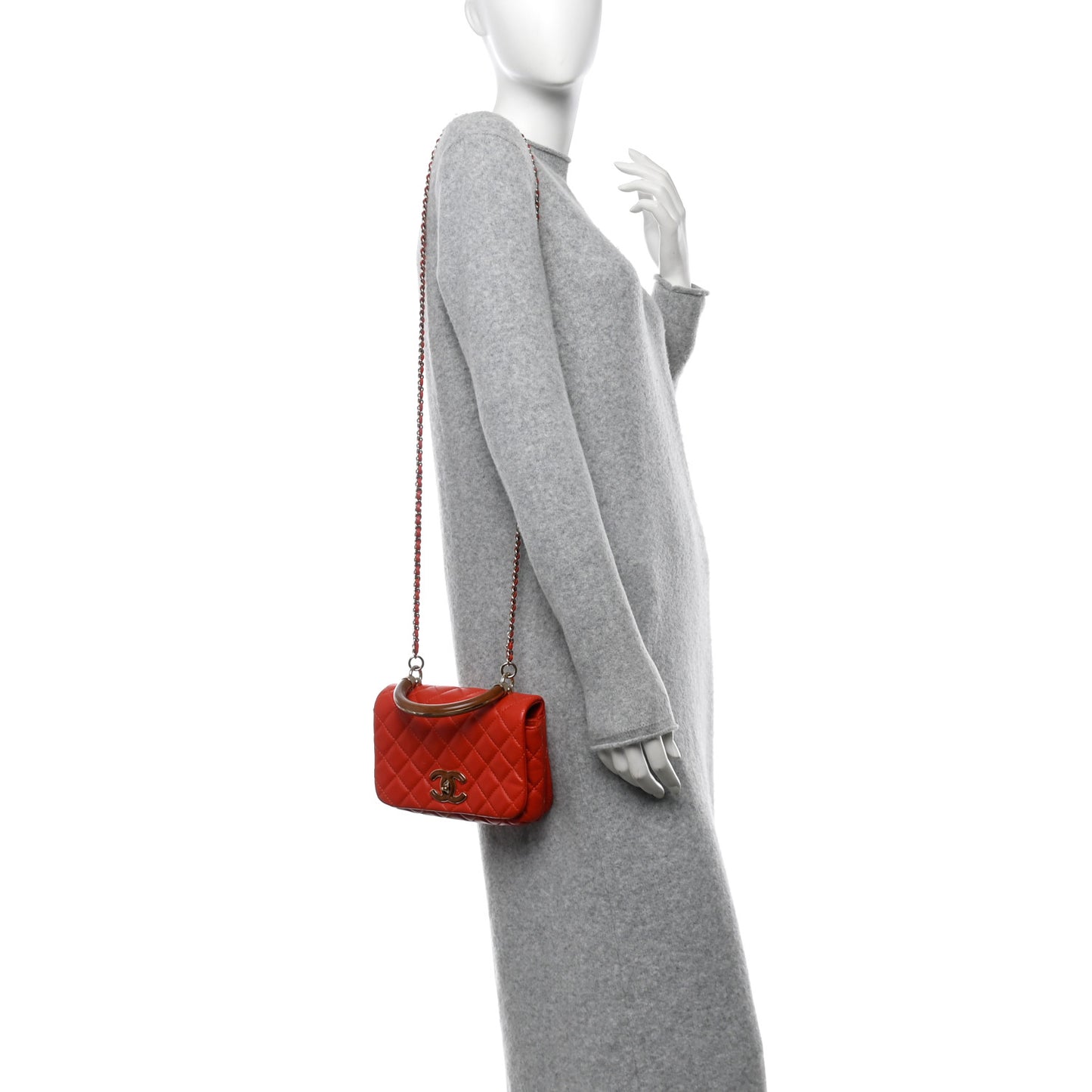 Lambskin Quilted Wood Mini Coco Handle Flap Red