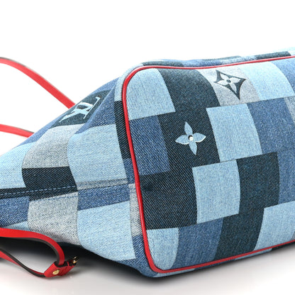 Louis Vuitton Denim Damier Monogram Patchwork Neverfull Blue Rouge 10 of 11