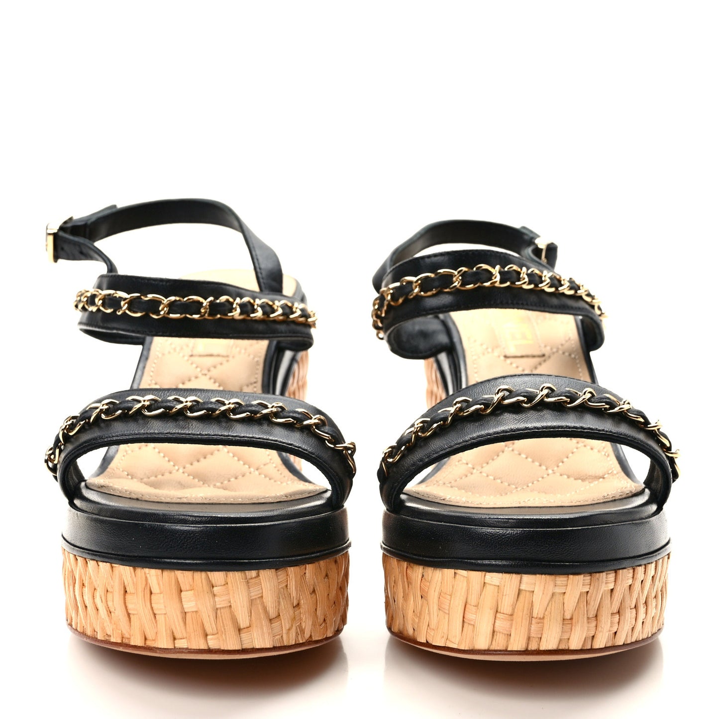 Lambskin Chain Platform Sandals 39 Black