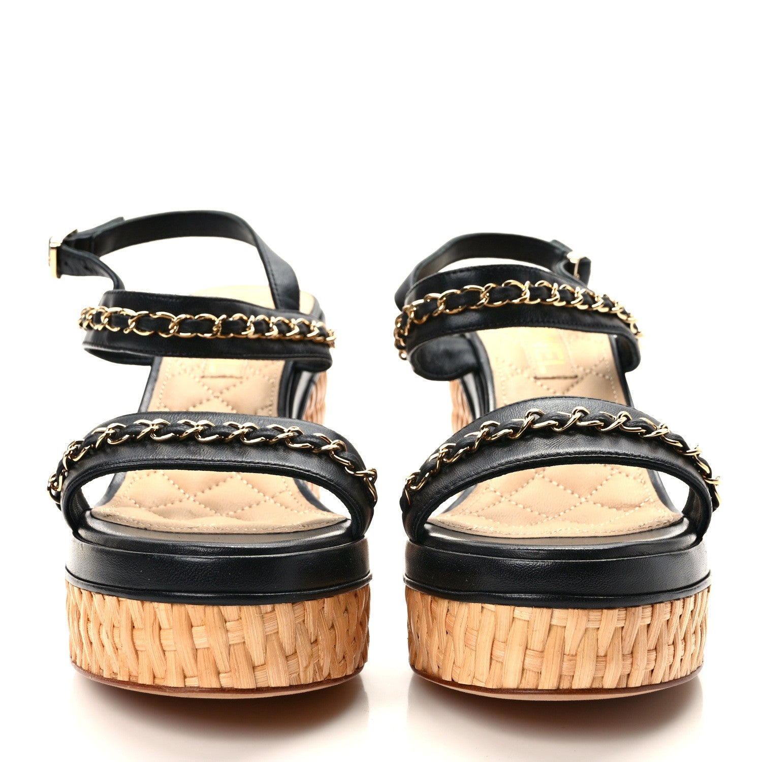 Chanel Lambskin Chain Platform Sandals 39 Black 2 of 7