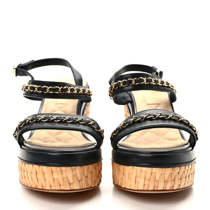 Chanel Lambskin Chain Platform Sandals 39 Black 2 of 7