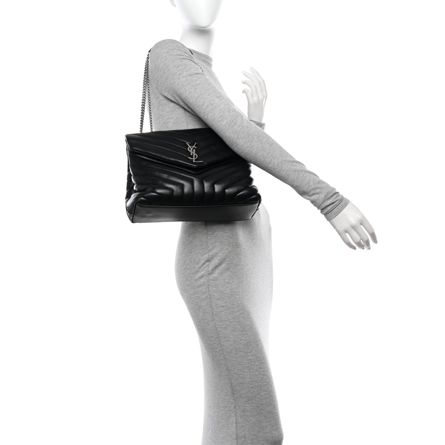 Saint Laurent Calfskin Y Quilted Monogram Medium Loulou Chain Satchel Black 2 of 11