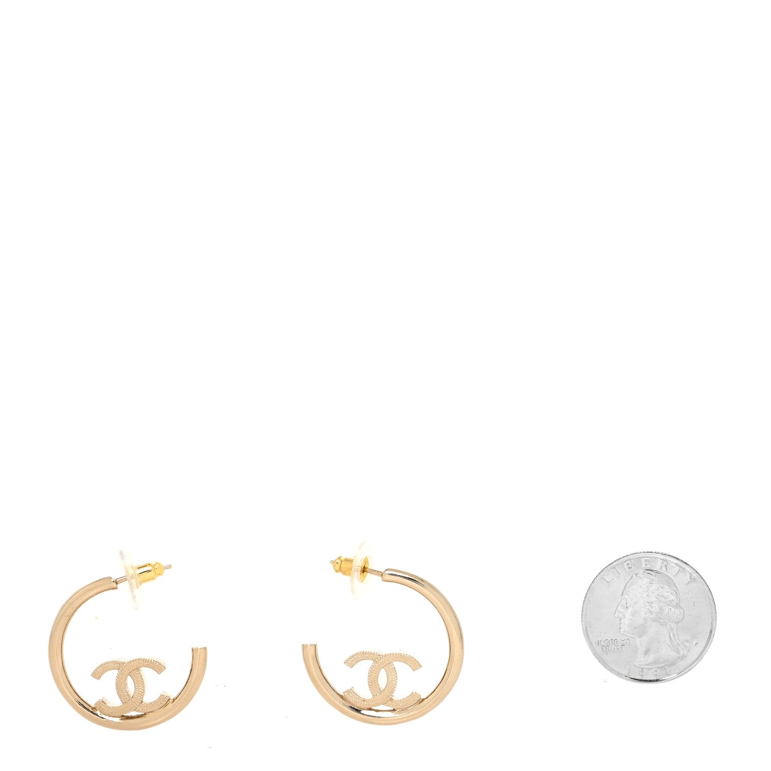 Chanel Metal Textured CC Hoop Earrings Gold 2 of 4