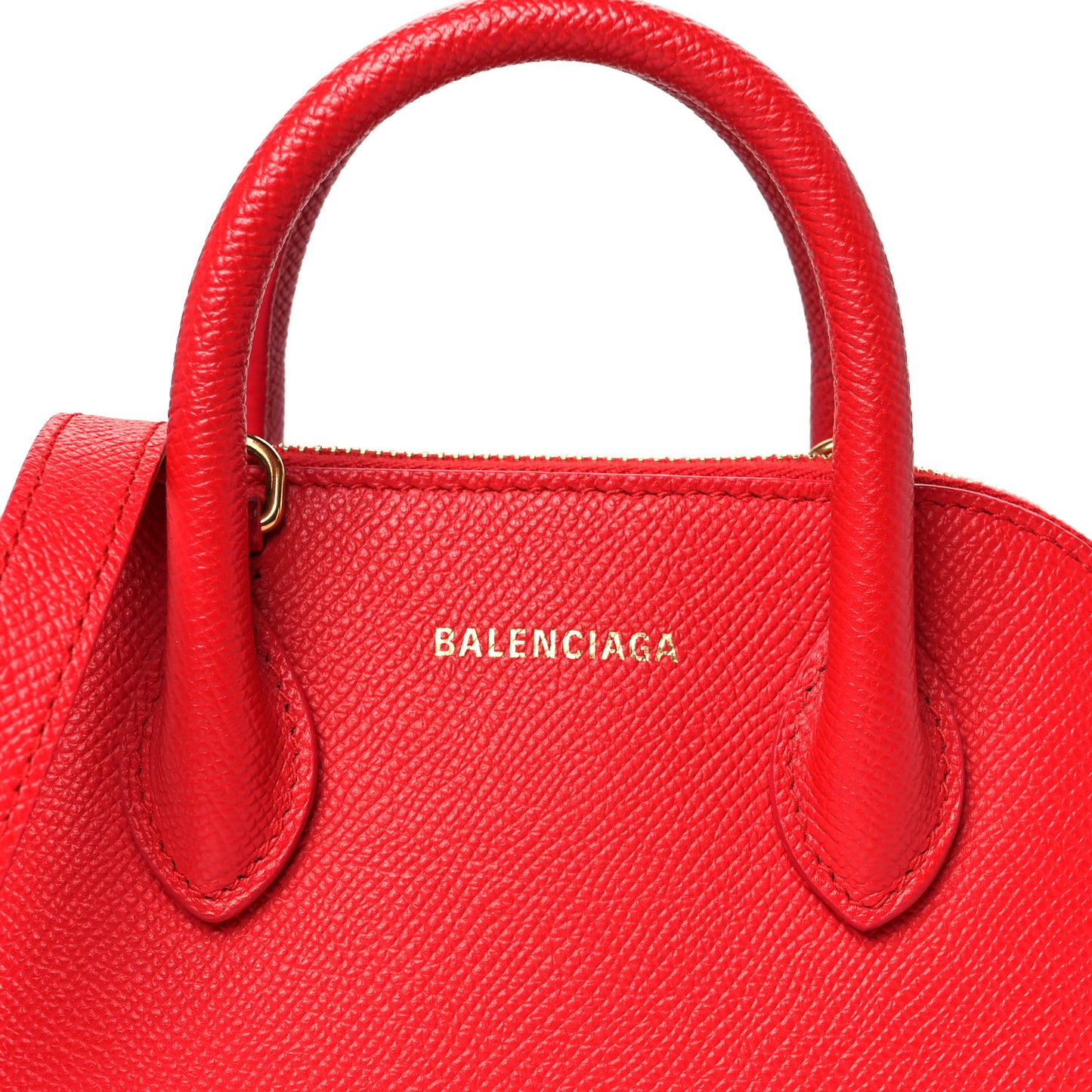 Signature Grained Calfskin Logo XXS Ville Top Handle Bag Rouge Coquelicot Black