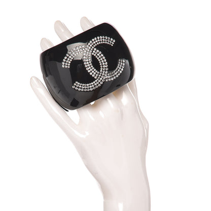 Chanel Resin Crystal CC Cuff Bracelet Black 2 of 5