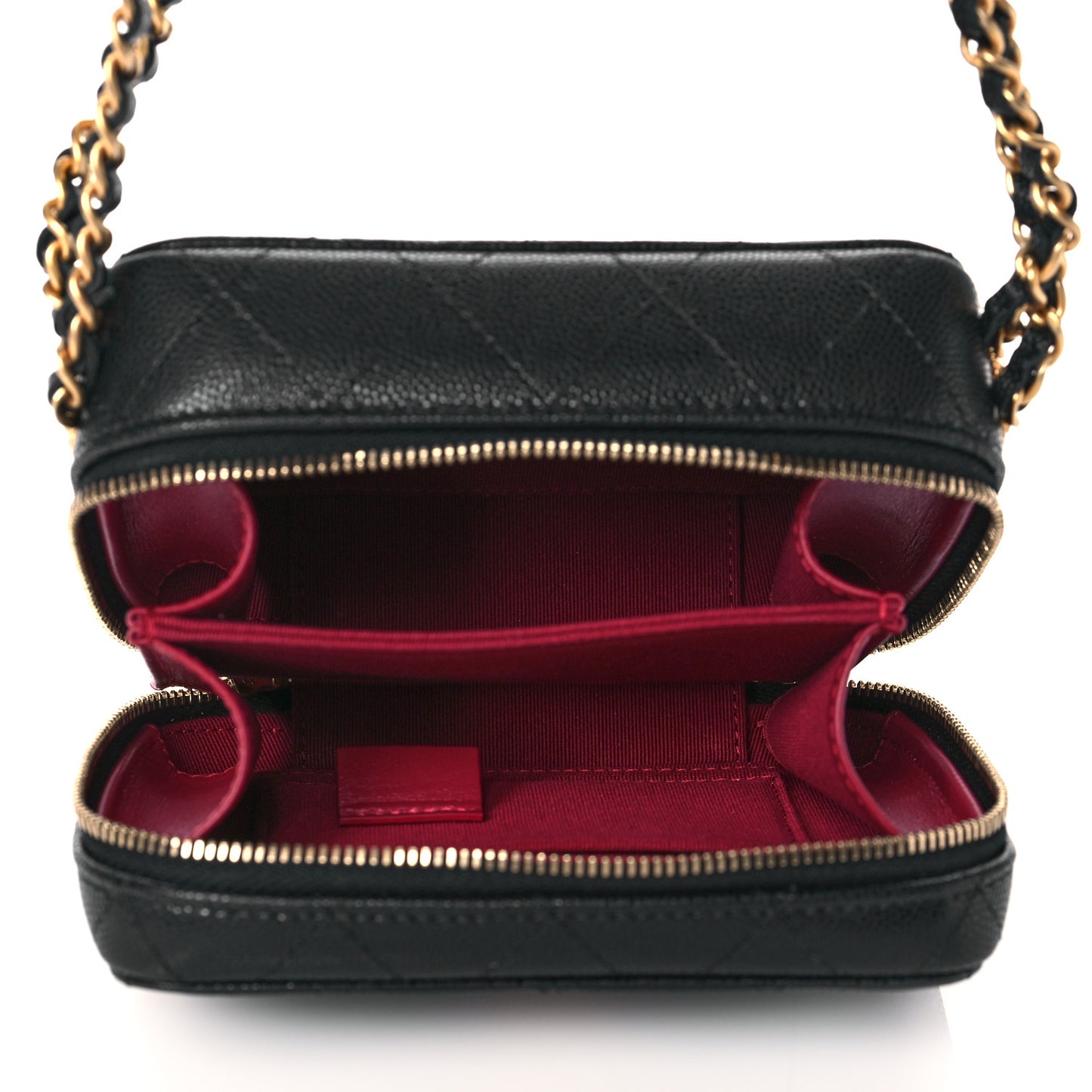 Caviar Quilted Twist Your Buttons Clutch With Chain Black