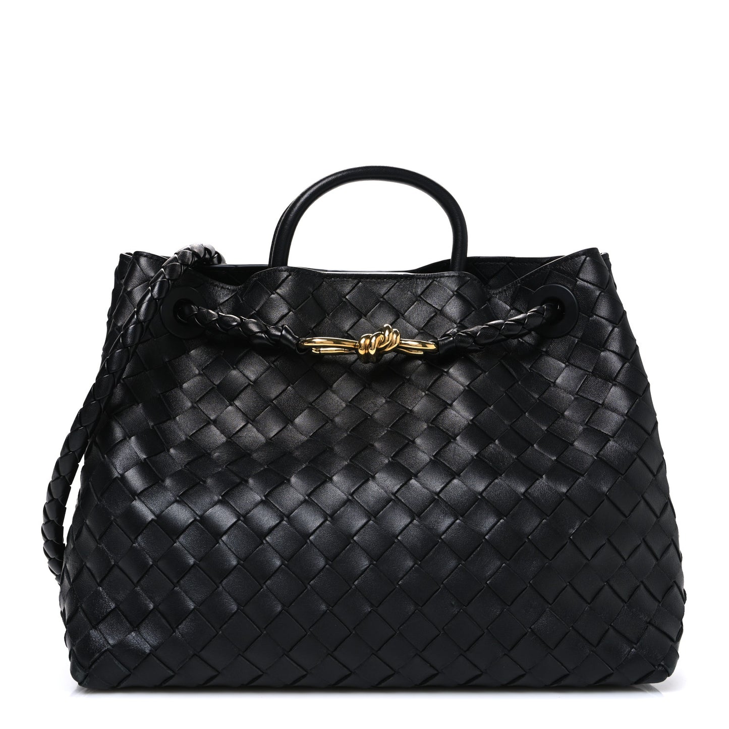 Nappa Intrecciato Medium Andiamo Shoulder Bag Black