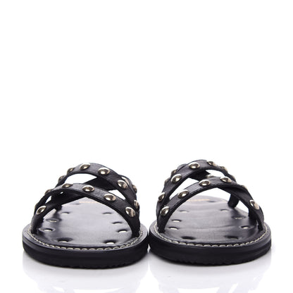 Saint Laurent Calfskin Studded Dash Lux Flat Sandals 39 Black 2 of 11